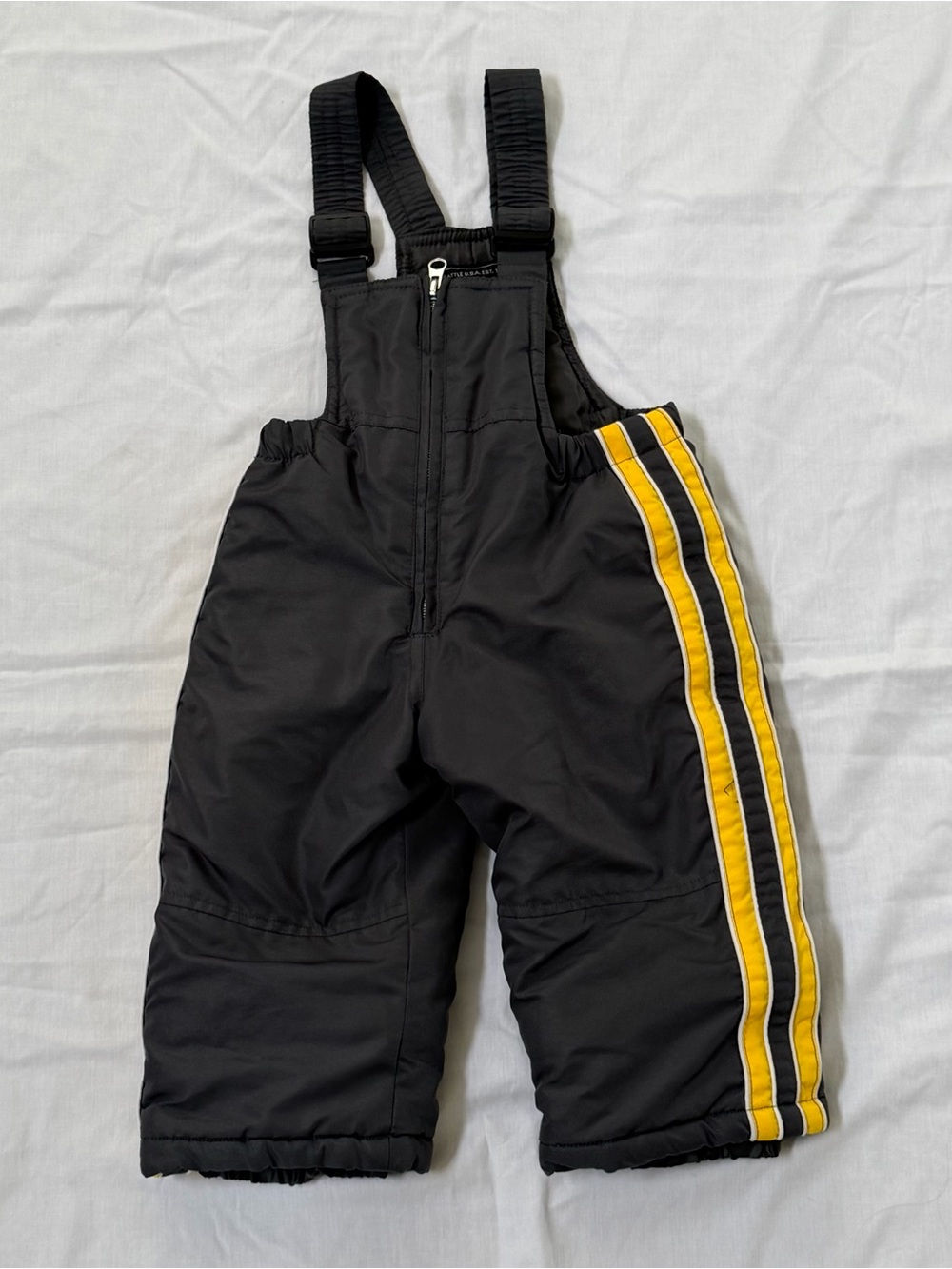 Pacific Trail Toddler Insulated Zip Snow Bib Pants Gray/Yellow Trim 12M Ski/Snow